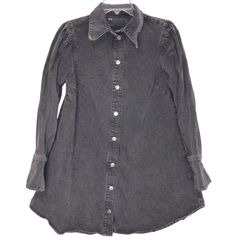 ASOS Design Puff Sleeve Long Sleeve Denim Shirt Dress Mini Button Up US 4